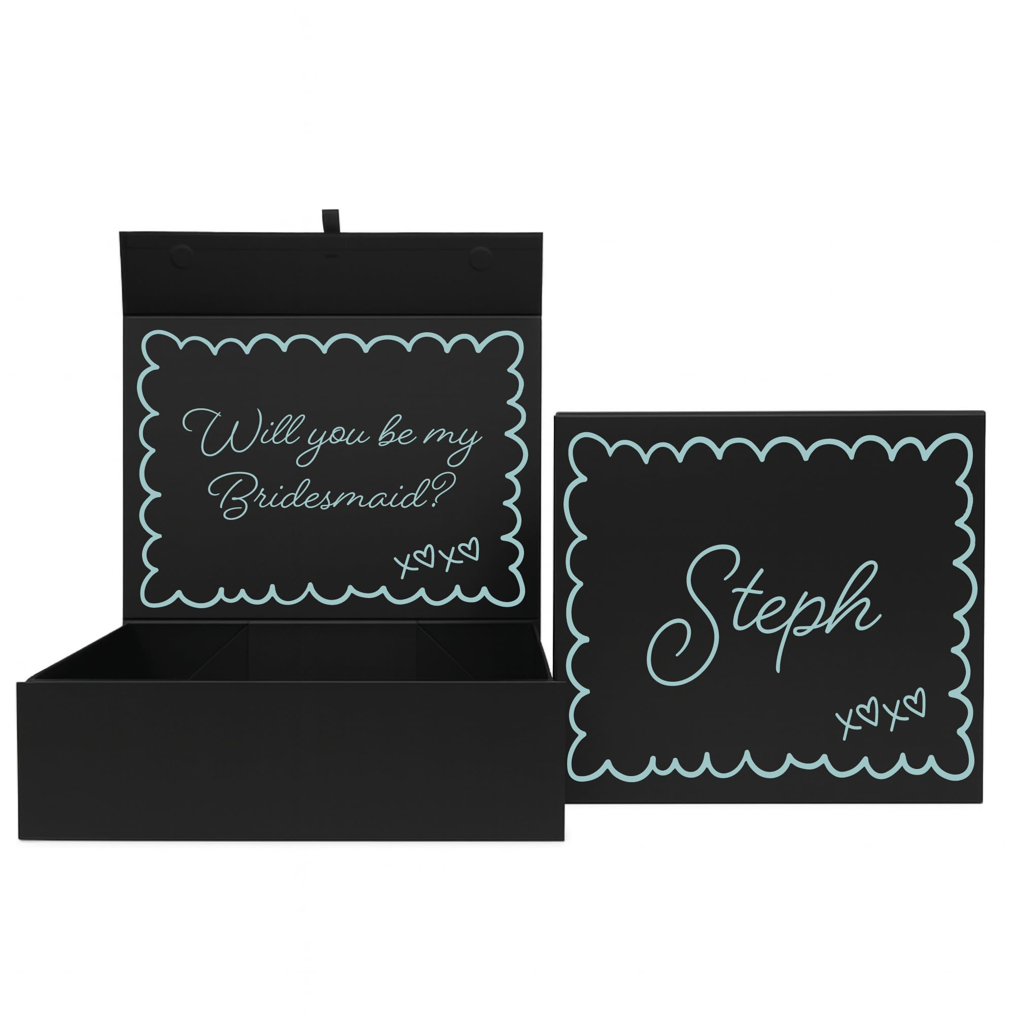COOKIES AND KOALAS Black Personalised XL Bridesmaid Proposal Box – Custom Name – Scallop Design – Wedding – Extra Large 42x32x12cm