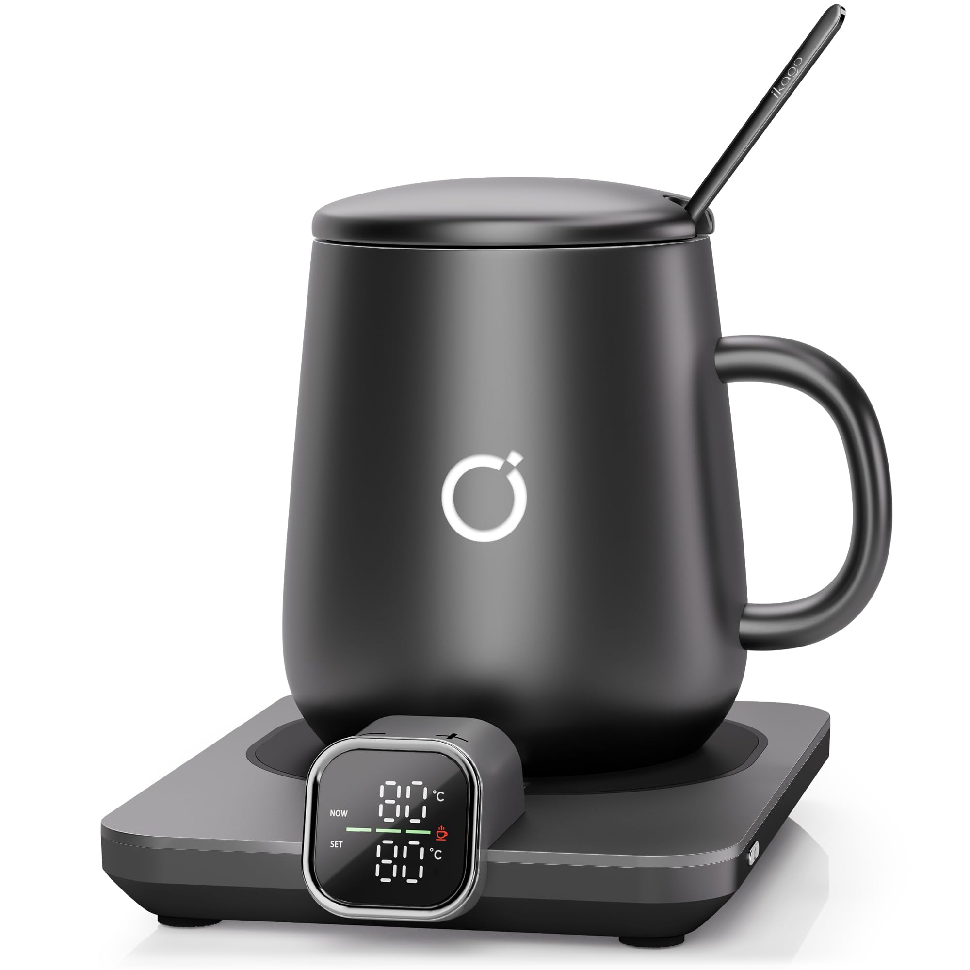 Elektrischer Tassenwärmer Set mit 1 °C Temperaturregelung und Echtzeit-Temperaturanzeige, automatischer Abschaltung, Kaffeewärmer für Schreibtisch & Büro – praktische Geschenkidee, Schwarz