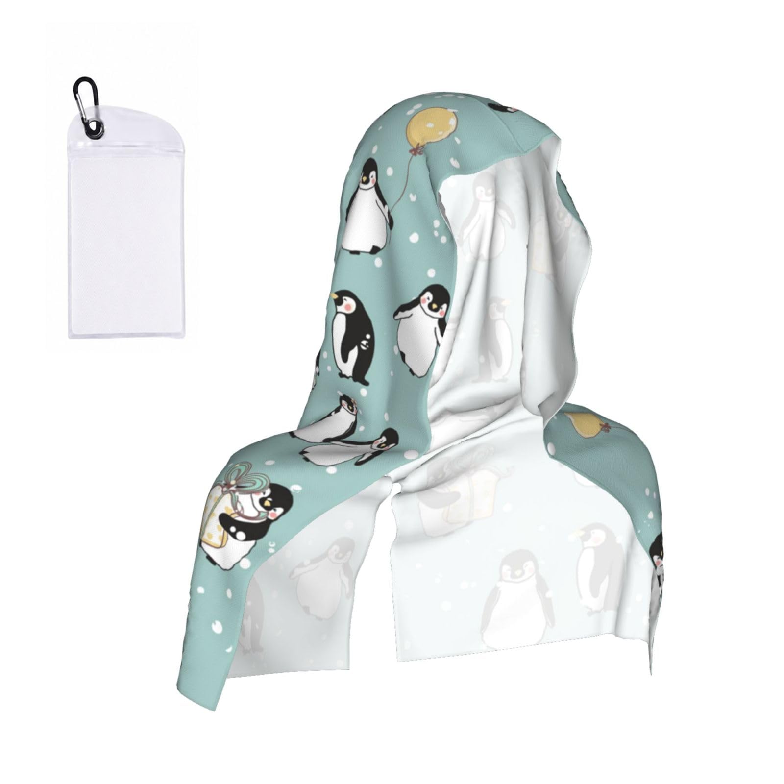 Esnaiuvcd Black Penguin Balloon Snowflake Print Multifunctional Cooling Hoodie Bandana Portable Sweat Absorbing Design For Beach Workouts Exercise Heat Relief Accessories