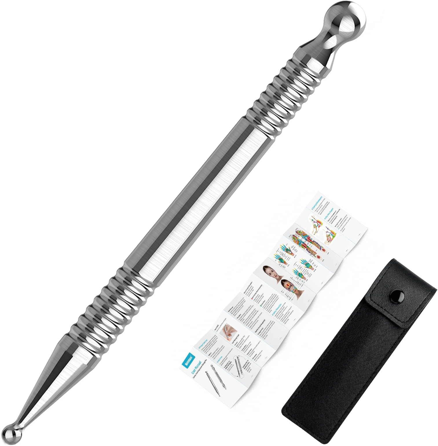 Stainless Steel Acupressure Pen for TMJ Relief, Jaw Tension and Jaw Clenching, Pressure Point Massage Tool for Face, Jaw, Neck, Shoulders and Full Body, FSA-HSA-Elegible