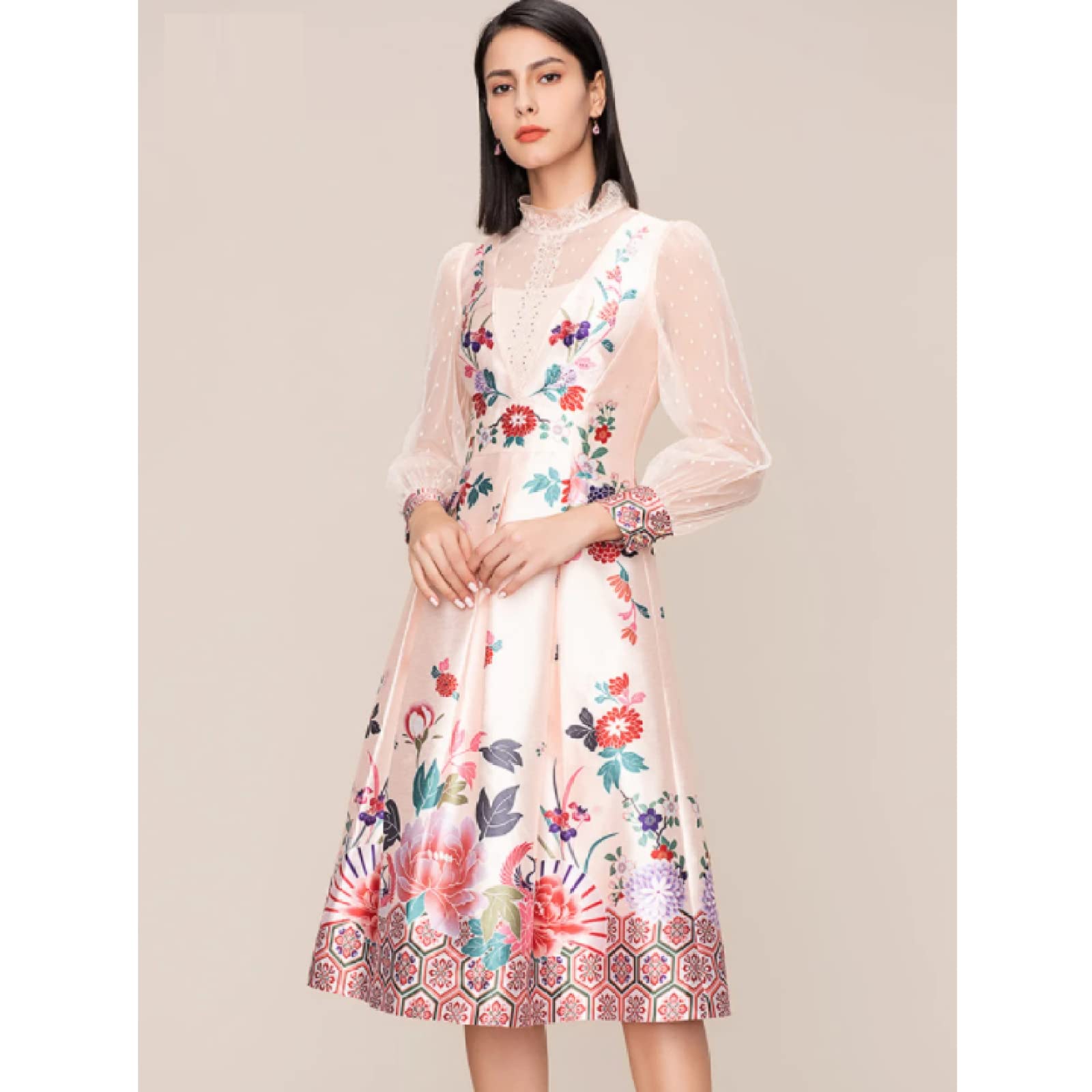Moda para Mujer Estampado Floral Primavera Verano Una Línea Vestido Casual Oficina Señora Vestidos Retro Ropa De Moda Batas