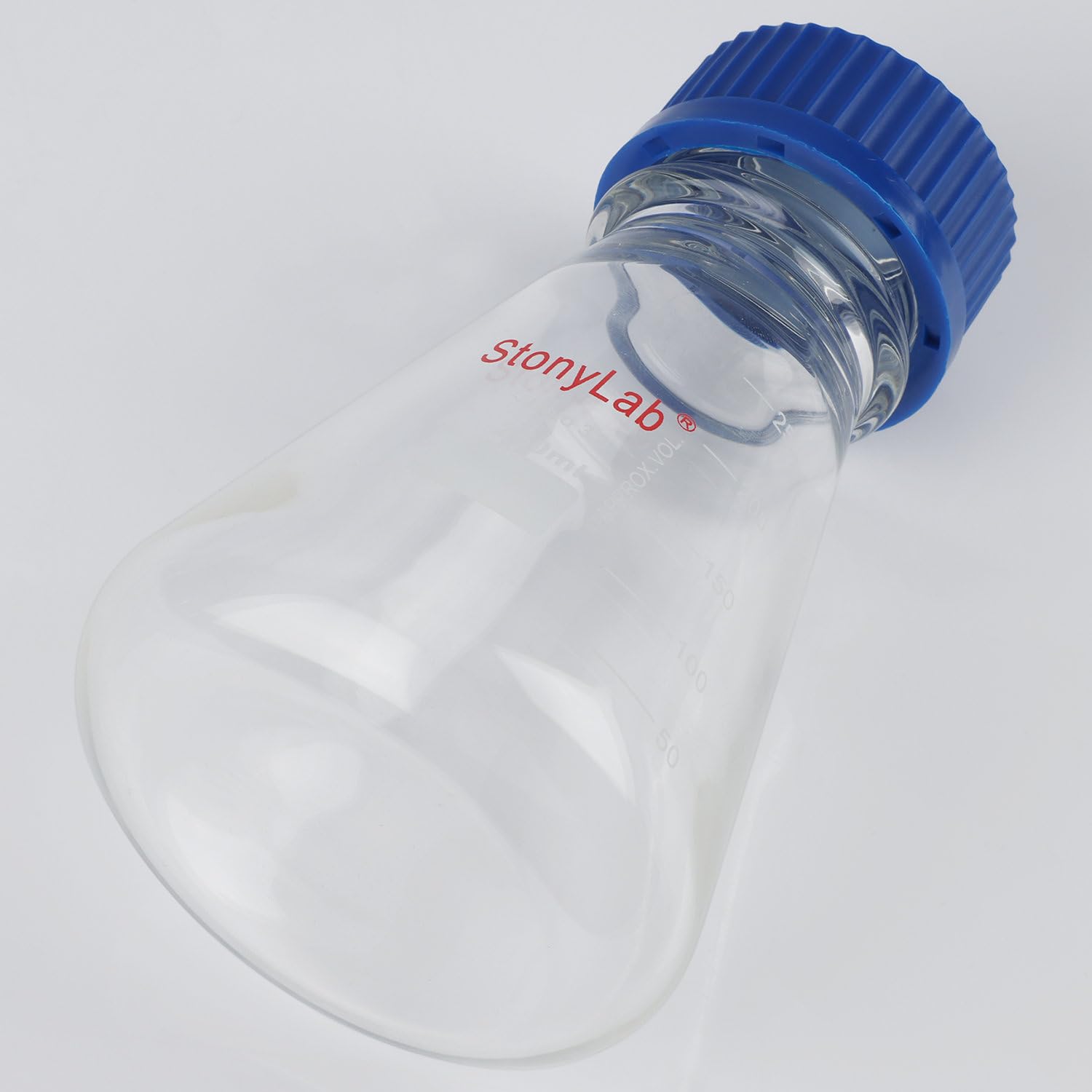 Matraz Erlenmeyer con Tapa de Rosca Azul, Vidrio Borosilicato Graduado para Laboratorio 100 ml