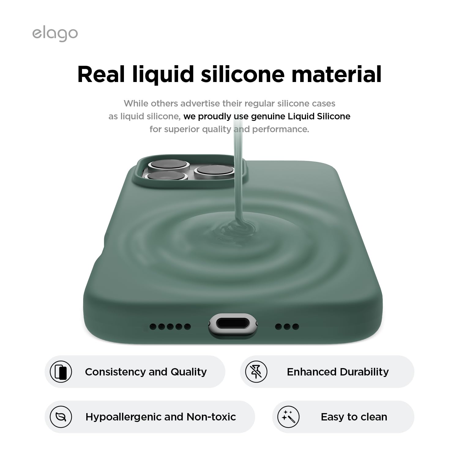 elago Cover Magnetica in Silicone Compatibile con iPhone 16 Pro Cover 6.3 pollici Compatibile con tutti gli accessori MagSafe - Magneti Integrati, Silicone a Presa Morbida, Antiurto (Notte Verde)