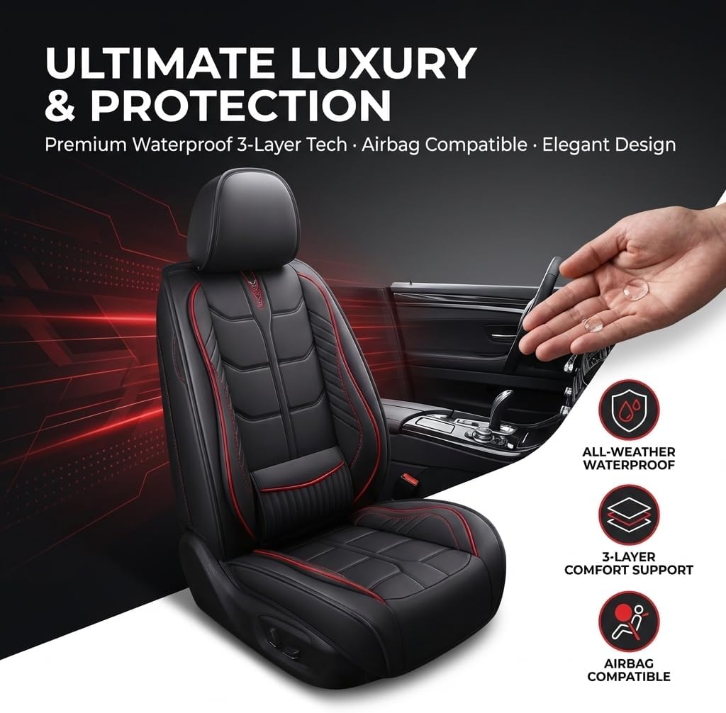 URINOVET for Toyota Mirai 2012-2015 Car Seat Cover, 5-Seater Front Rear Seat Cover, Waterproof and Wear Resistant Leather Seat Covers(Full Set,Coffee)