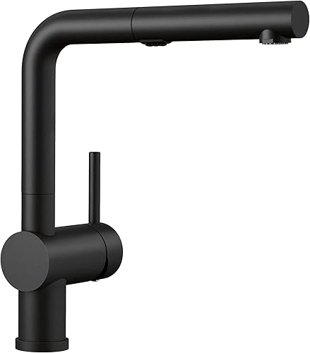 BLANCO Linus - Grifo de cocina extraíble de arco bajo, doble pulverización, 1.5 GPM, color negro carbón
