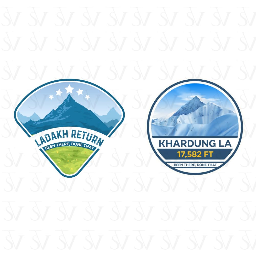 Stick The Vibe - India Series - Ladakh Return & Khardung La, Vinyl Stickers - Decals - Peel & Stick, Sticker for Bike | Helmet | Laptop | Wall Etc. - 3 Inch X 3 Inch (Each) - Pack of 2 Stickers