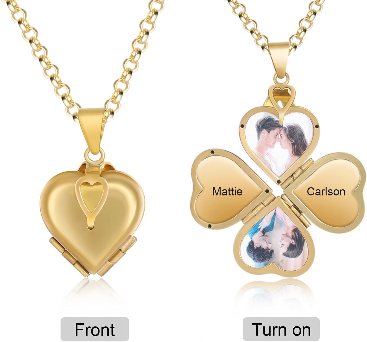 Nobelook Personalized Love Heart Locket Necklace That Holds 4 Photos Customizable Pendant Charms For Women Gold Plated Vintage Necklace for Mother Girls Christmas Birthday Gift Chain Length 31.49" Adjustable