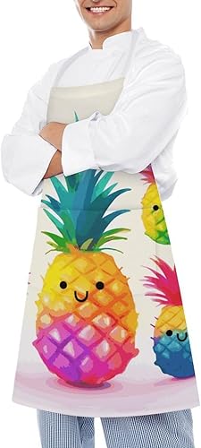 Miniatura 4 de MUSM Apron for Adults - 27.6 X 31.5 Inch, Heavy-Duty Polyester Aprons with Two Large Pockets, Waterproof Rainbow Pineapple Cartoon Kitchen Apron for