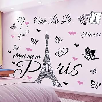 Paris Eiffel Tower Wall Decal - Peel & Stick Wall Sticker - Removable Self-Adhesive Stickers - Decor for Bedroom, Kitchen, Office