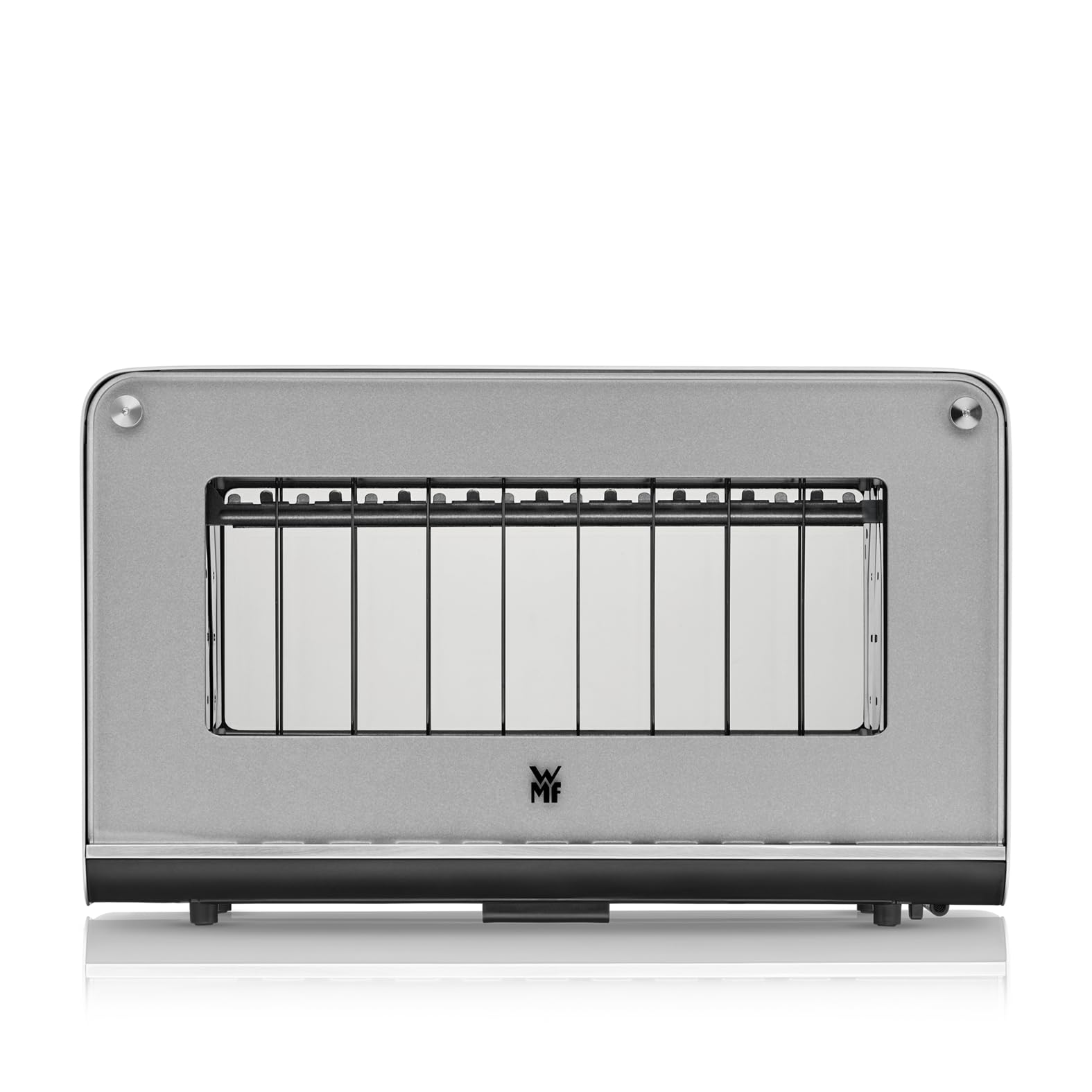 WMF Lono - Tostapane in vetro con inserto per panini, per 2 fette, misura XXL, funzione riscaldamento, 7 livelli doratura, acciaio INOX opaco