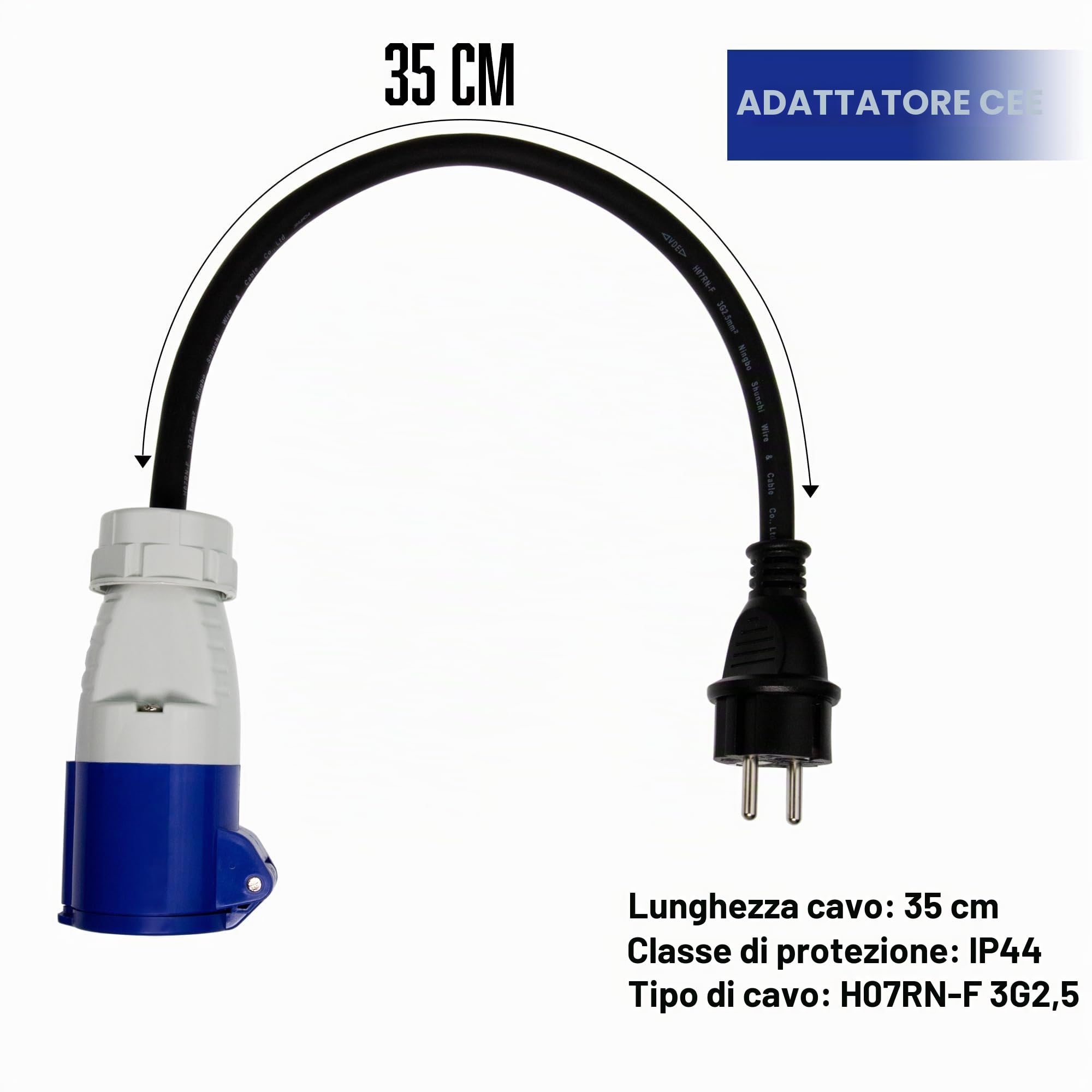 3 adattatori da CEE a Schuko, spina 230 V, 16 A, per campeggio e camper