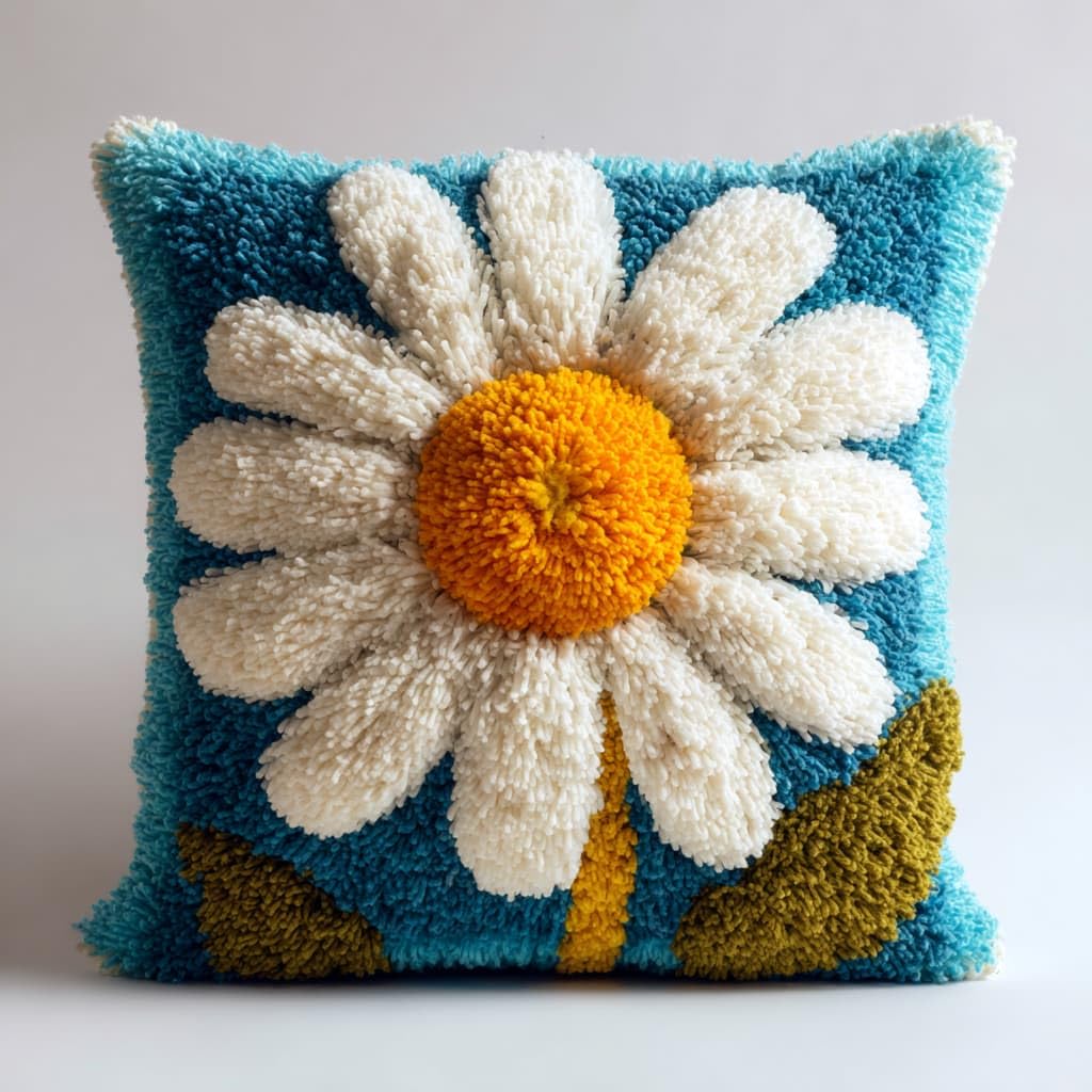 WallustrioaW Latch Hook Cushion Kit for Adults Beginners,Daisy Flowers