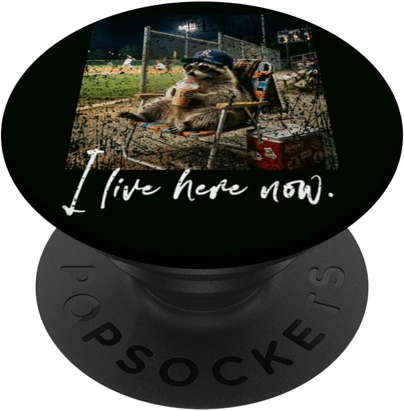 Distressed I Live Here Now Raccoon Baseball Funny Animal PopSockets PopWallet for MagSafe