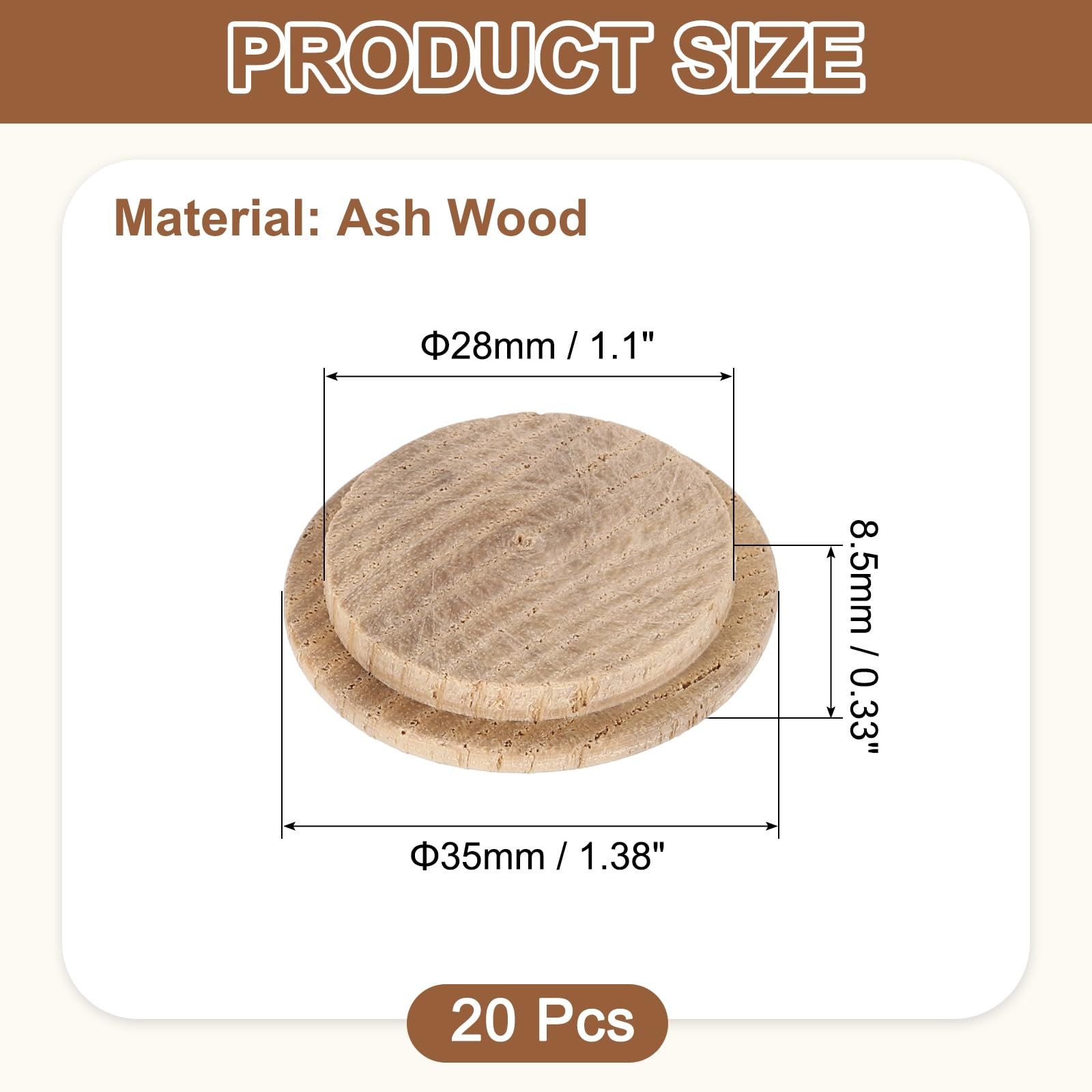 uxcell 20Pcs Wood Button Plugs, 28mm / 1.1