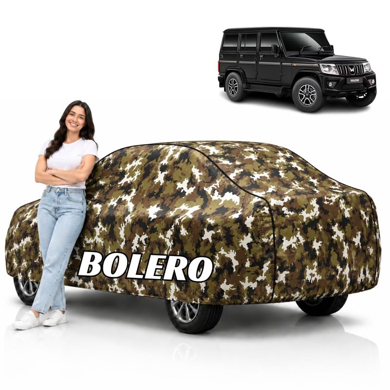 Image of Mind-Blowing 2026 100% Waterproof Bolero Car Cover | Polyester Car Body Cover for Rain & Sun | UV Protection, Dustproof, Scratch Resistant, Windproof, Heat Resistant, Custom Fit (Jungle)