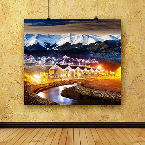 Image of Pitaara Box Christmas Night | Canvas Painting for Bedroom & Living Room | Engineered Wood Frame | 20.2 x 18 inch (51 x 46 cms)