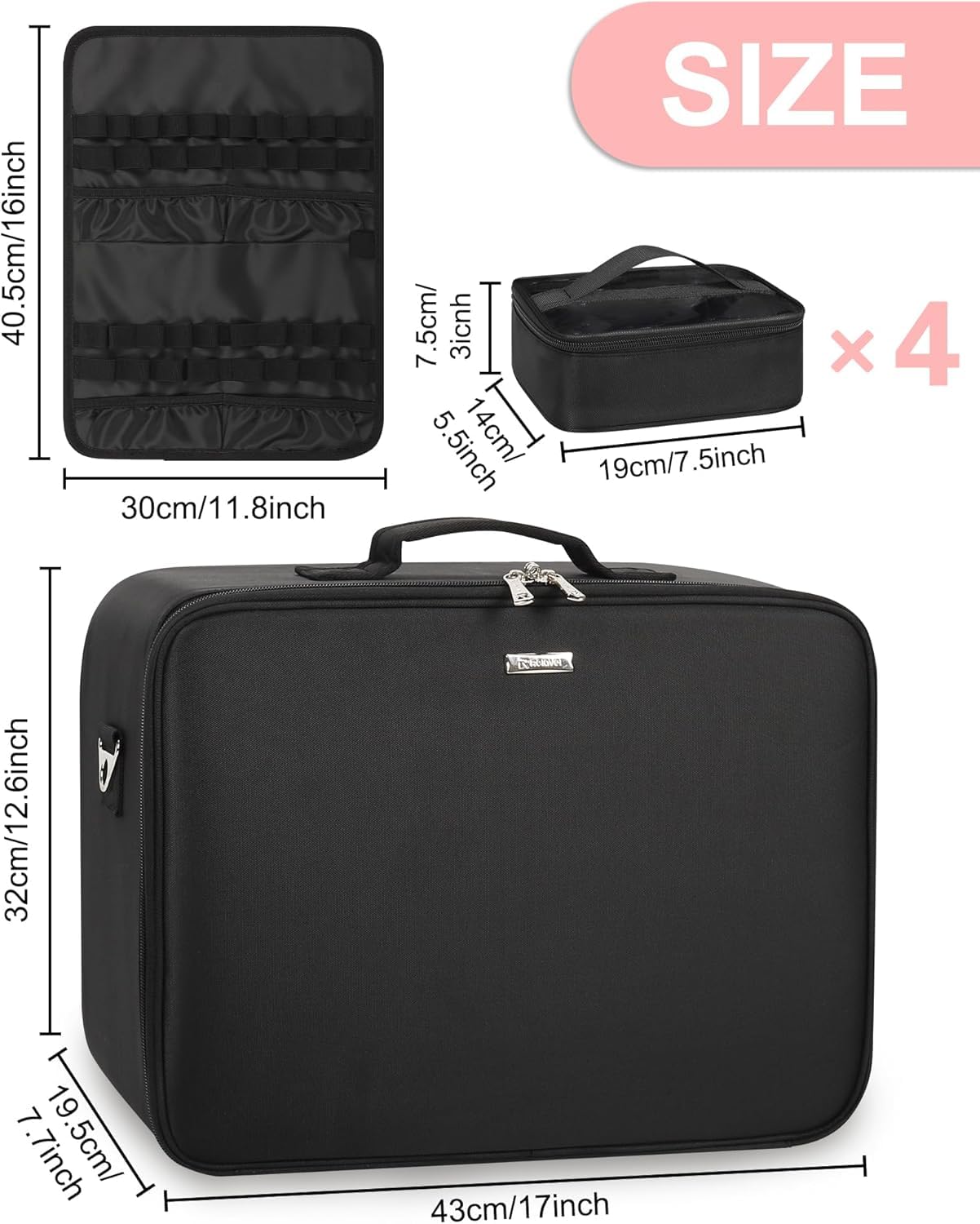 Relavel XXL Make-up-Koffer Professioneller Kosmetik-Organizer mit Pinselhalter 4 Taschen Lippenstift-Platte Schultergurt