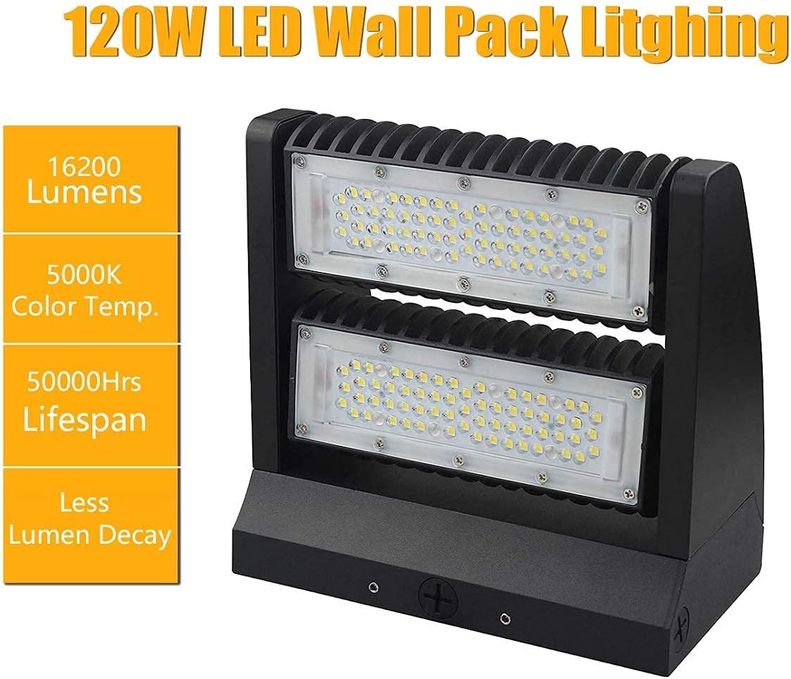 dephen 120W LED Wall Pack Light - 5000K 16200LM Rotatable Two Directional Wallpack, 60-120 Beam Angle Adjustable IP65 Outdoor Commercial Flood Lighting Fixture, UL Listed