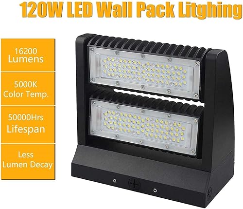 Miniatura 3 de dephen Paquete de luz LED de pared de 120 W, 5000 K, 16200 lúmenes, giratoria, dos direccionales, ángulo de haz de 60-120 pulgadas, ajustable, IP65,