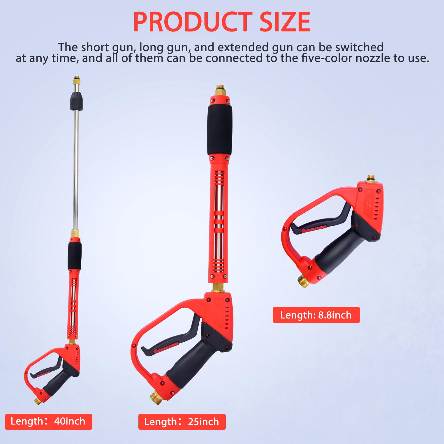 Hochdruckreiniger-Pistole mit Lanze und 5 abnehmbaren Sprühdüsenspitzen,Hochdruck Waschpistole,M22–14 mm Armatur,Quick Connect Spritzpistole Autowascher Zubehör Kit