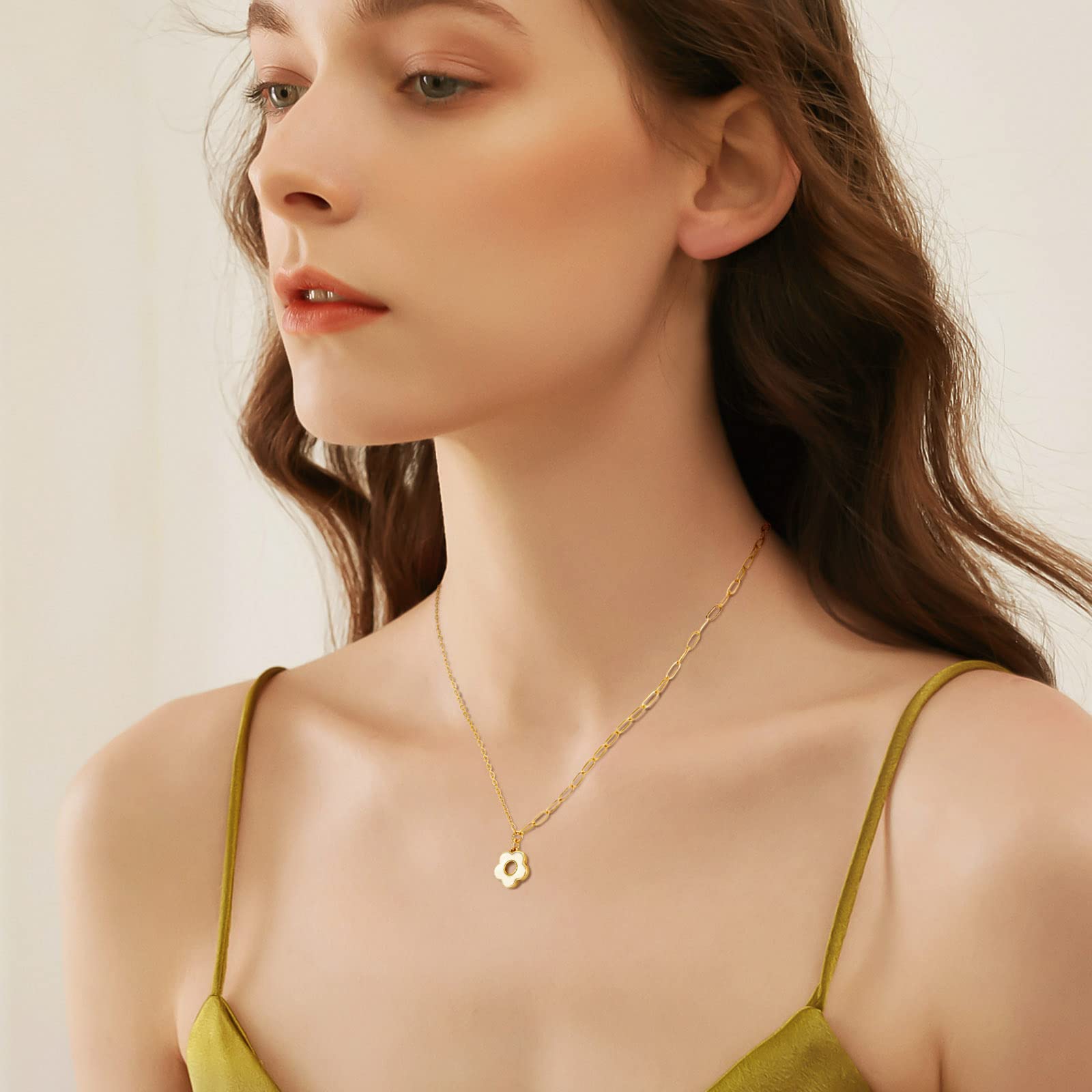 LANE WOODS Paperclip Necklace Pendant: 14K Gold Plated Dainty Link Chain Jewelry for Women