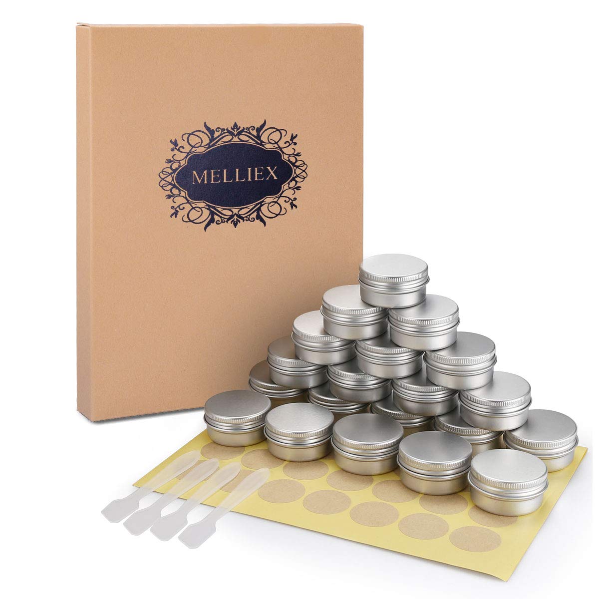 Pots en Aluminium, 20 Pièces Conteneurs Cosmétiques Vide pots de Voyage Rondes avec Mini Spatule et étiquette pour Maquillage, Crème, Baume à lèvres - 20 ml