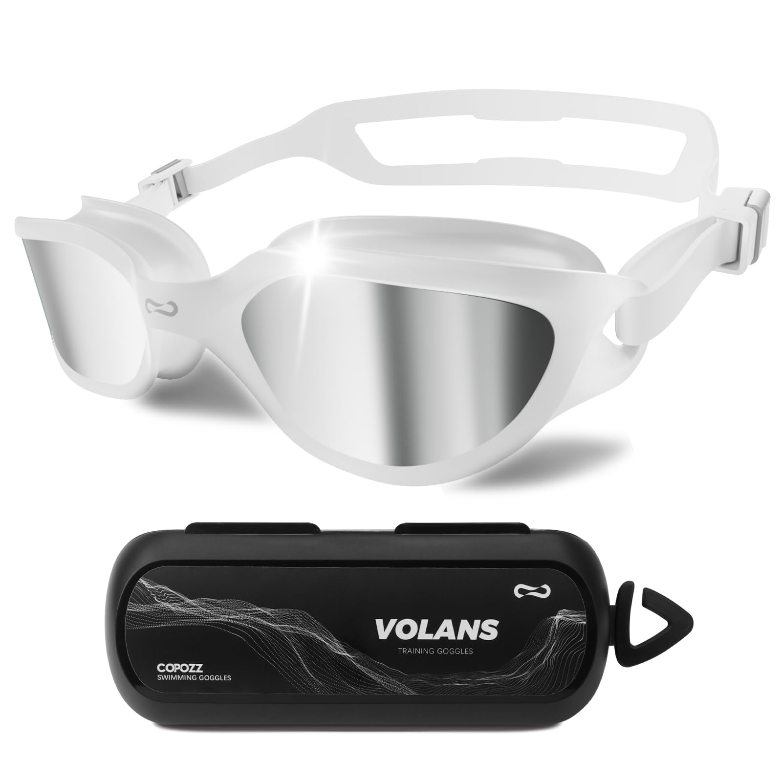 COPOZZ Women's Swim Goggles, Swimming Goggles Anti-fog No Leaking UV Protection for Adult Women - White(Mirrored)