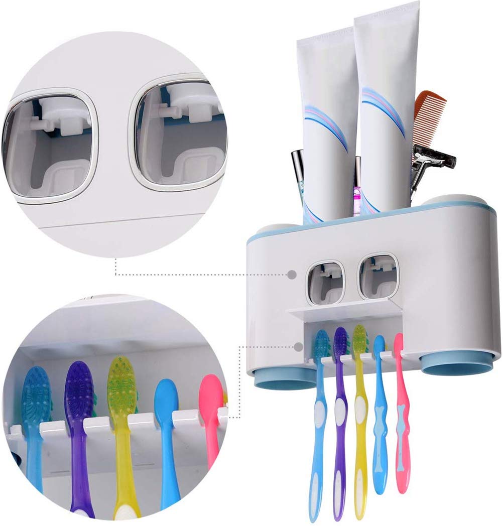 Dispensador Automático de Pasta de Dientes, Soporte de Cepillo de Dientes a Prueba de Polvo con Copas Sin Estante de Pared de Clavos Estante Organizador de Baño,C