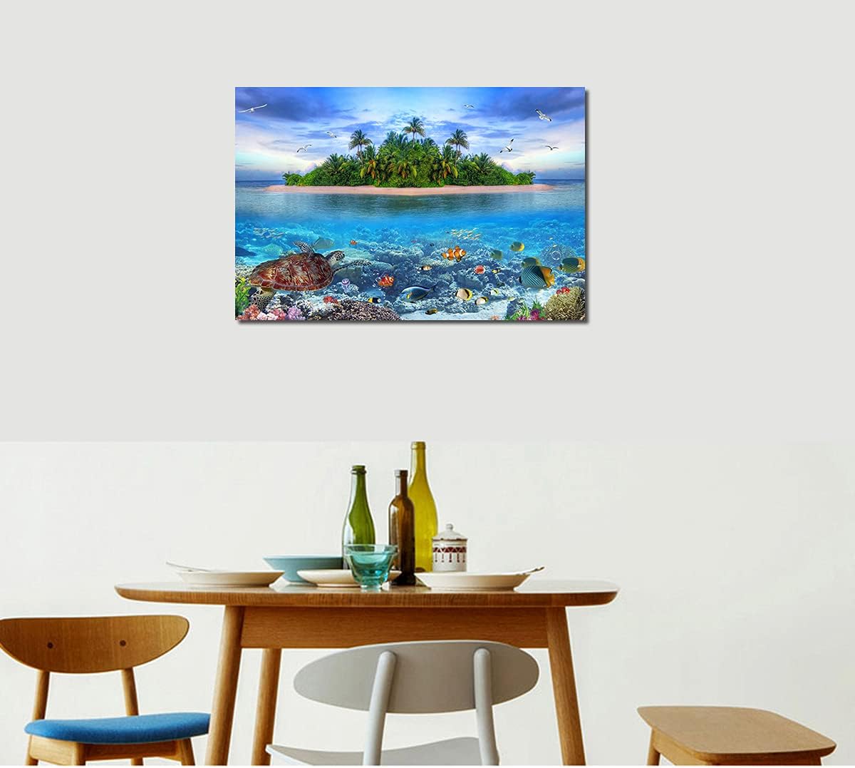 Aijuyuan.Li Canvas Wall Art- Coral and Fish Modern Home Decor Ocean Theme and Land Scenery Sea Fish and sea Turtles Undersea World Canvas PrintsStretched and Suspension The Bathroom Wall Decor