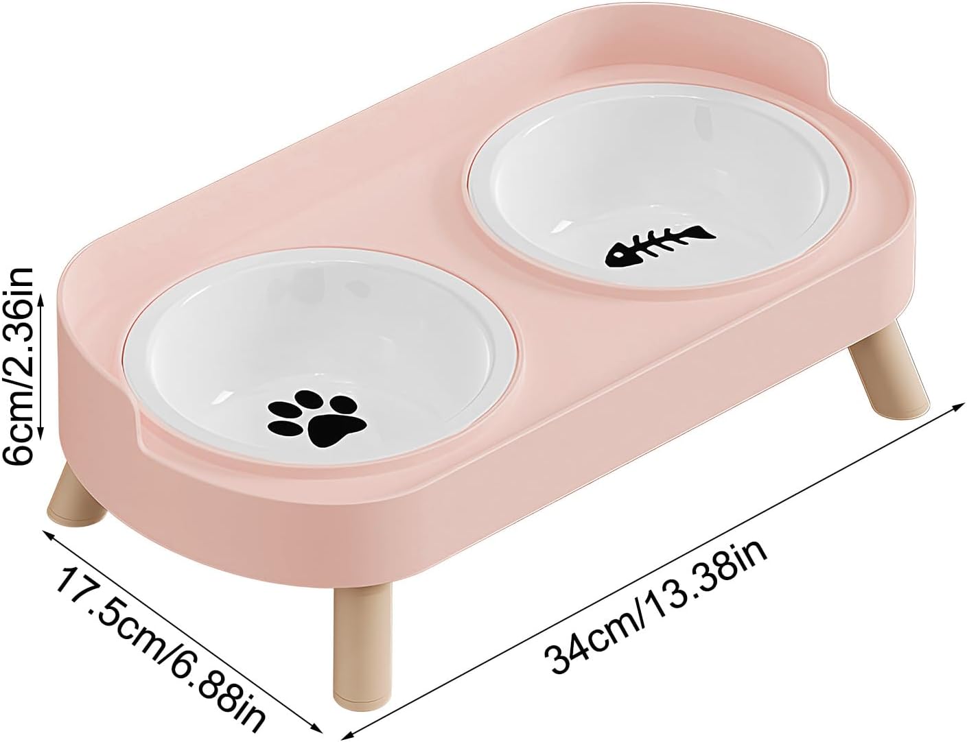 Dog Bowls Elevated, Ceramic Non-Slip Water and Food Feeder, Cat & Dog Feeding Station for Puppy, Kitten, Small and Medium Pets, Indoor, Outdoor, Home, Yard, Patio