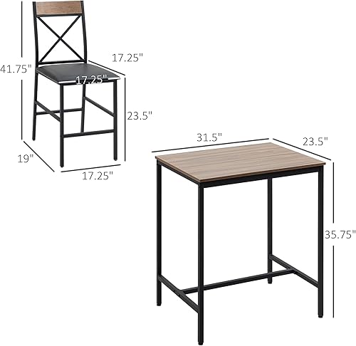 Miniatura 7 de HOMCOM 3 Piece Bar Table and Chairs Set, Dining Table Set with PU Padded Stools and Steel Frame for Kitchen, Small Spaces, Brown