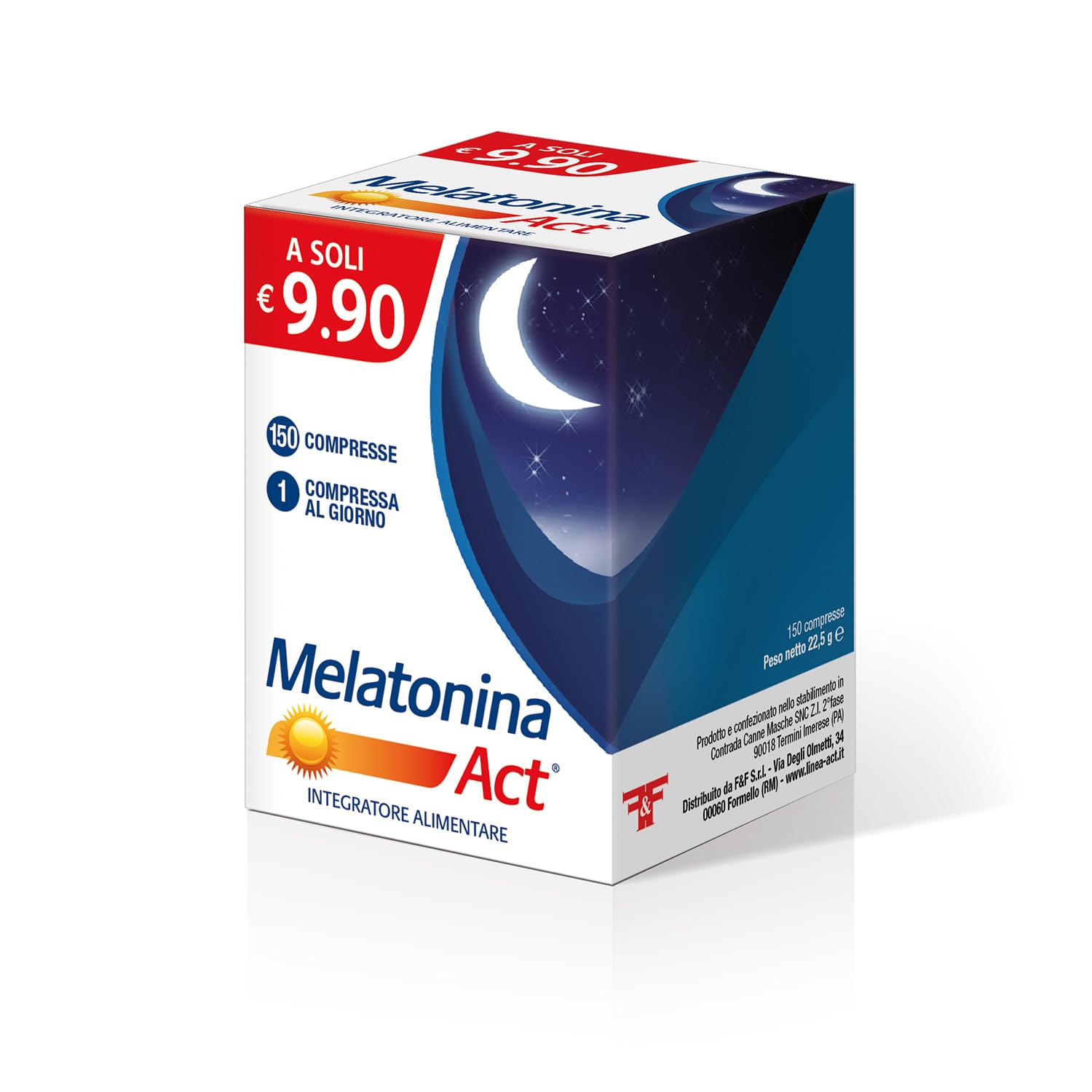 Melatonina Act 1mg, Integratore Alimentare a Base di Melatonina 1MG, Confezione da 150 Compresse