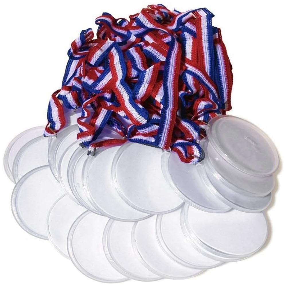24Pcs Médailles Vide à Faire Soi-Même, Concevez Vos Propres MéDailles de RéCompense, Médailles Personnalisable avec Rubans, Médailles à Faire Soi-MêMe pour Entreprises, Sports, Festivals