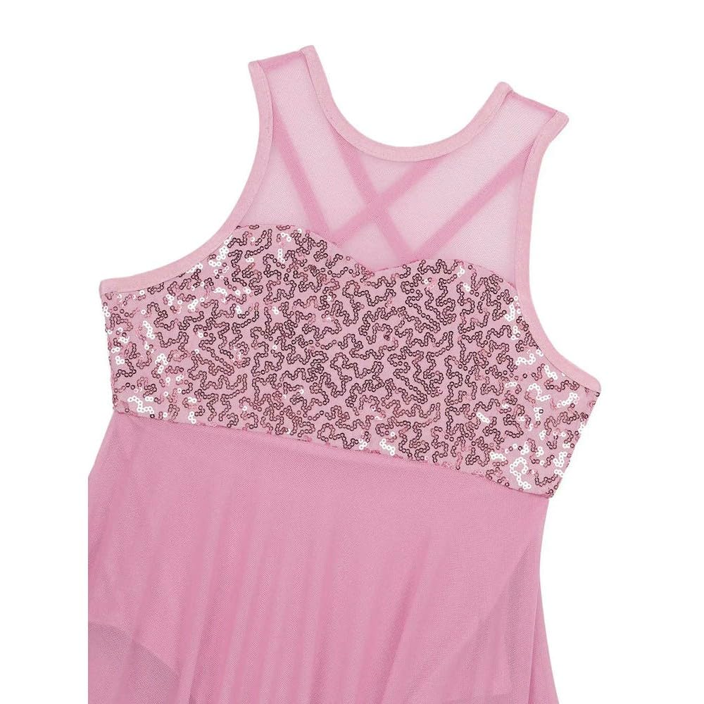 QXDZSW - Vestido de ballet con lentejuelas para niñas y niñas, sin mangas, malla de tul, estilo contemporáneo, leotardo
