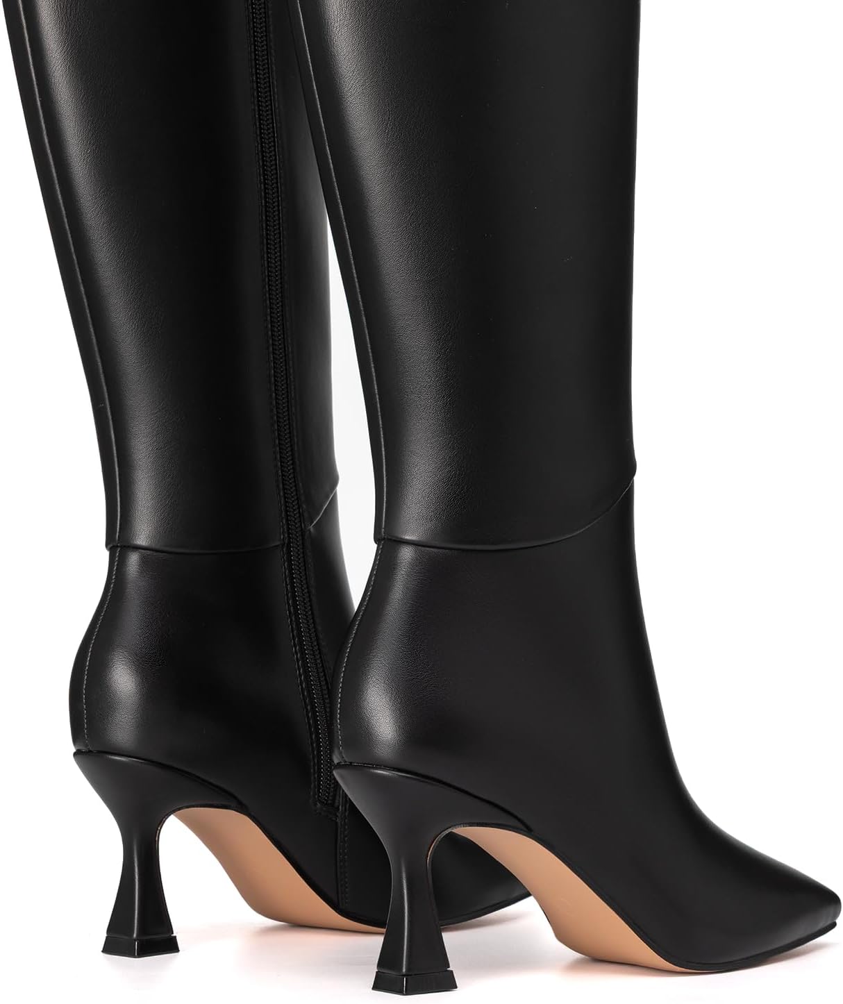 Athlefit Women's Kitten Heel Knee High Boots Square Toe High Heel Sexy Tall Boots with Side Zipper - Image 5