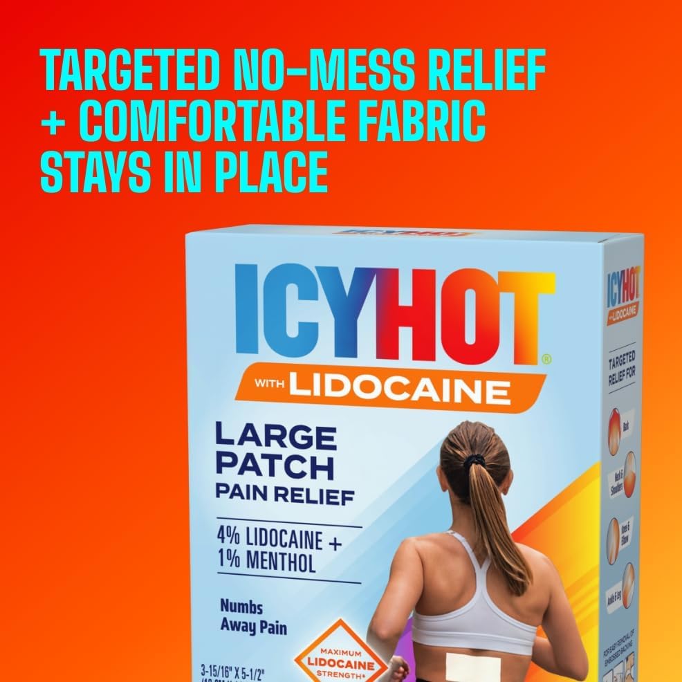 Miniatura 7 de Icy Hot Max Strength - Parche para aliviar el dolor de lidocaína (5 unidades) penetra para un alivio rápido y específico, paquete de 3