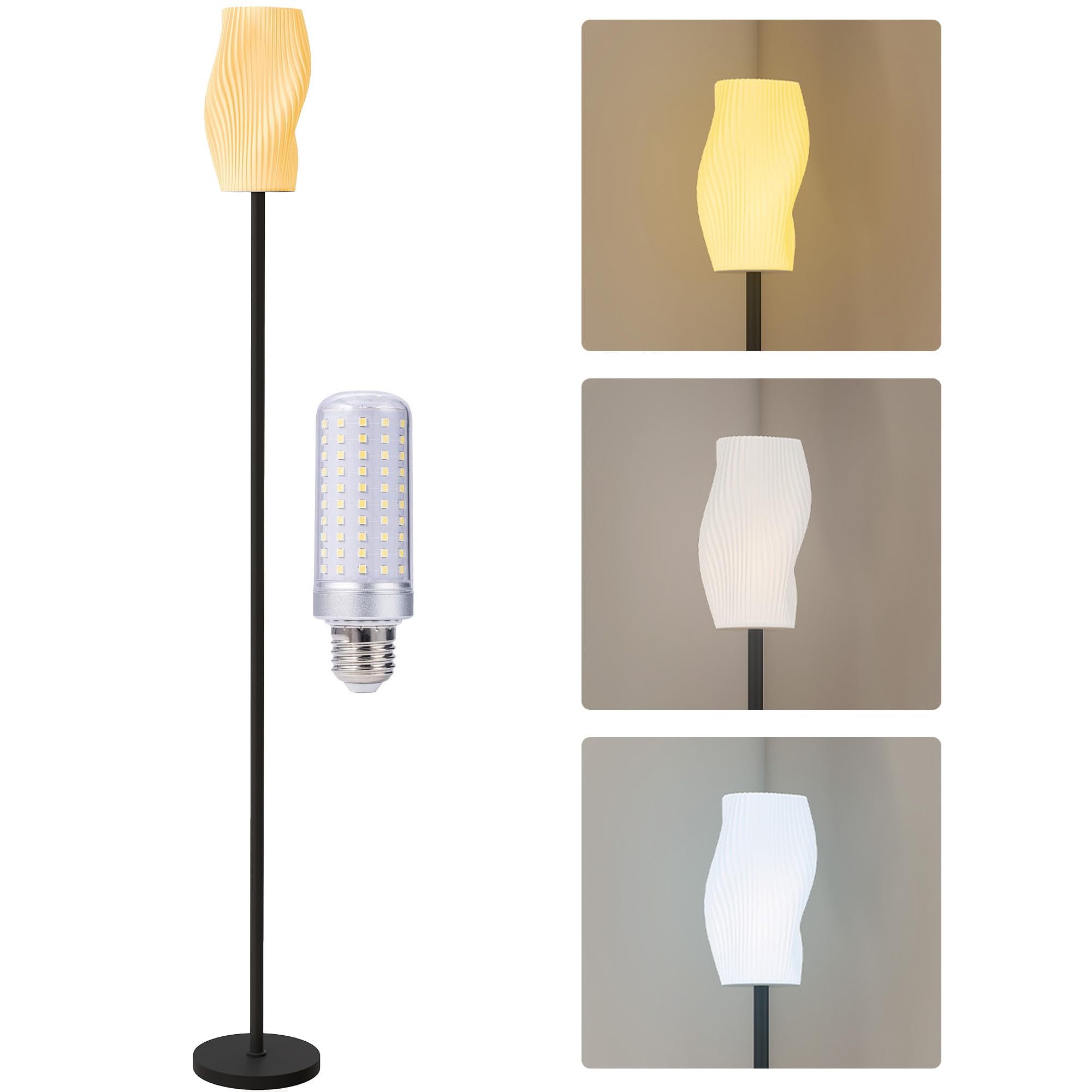 Rackhams White/Light 3D Printed Standing Lamp With Shade, 3 Colour Temperature, - With
