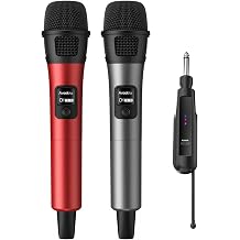 Aveek Wireless Microphone, 262FT Long Range Rechargeable Karaoke Mic, 40-Hour Battery with Low Latency Studio Sound for Church, Speech, Wedding, Stage, DJ, Karaoke Events, Red & Black, 2 Pack