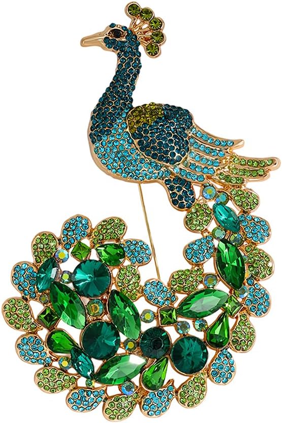 Rhinestone Peacock Brooch for Women Ladies Gold Plated Elegant Sparkling Crystal Cute Bird Animal Lapel Pins Costume Accessories Suit Sweaters Dresses Jackets Celebration Wedding Holiday Party Jewelry