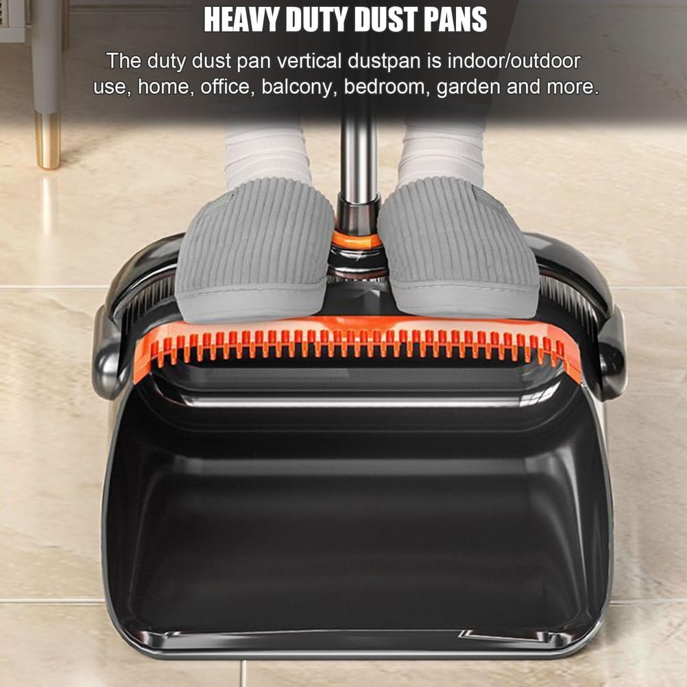 Broom and Dustpan Combo Set - Angle Design Broom and Dust Pan with Built-in Comb Teeth - Upright Stand Up Sweeping Set for Home Kitchen Office Hall Floor
