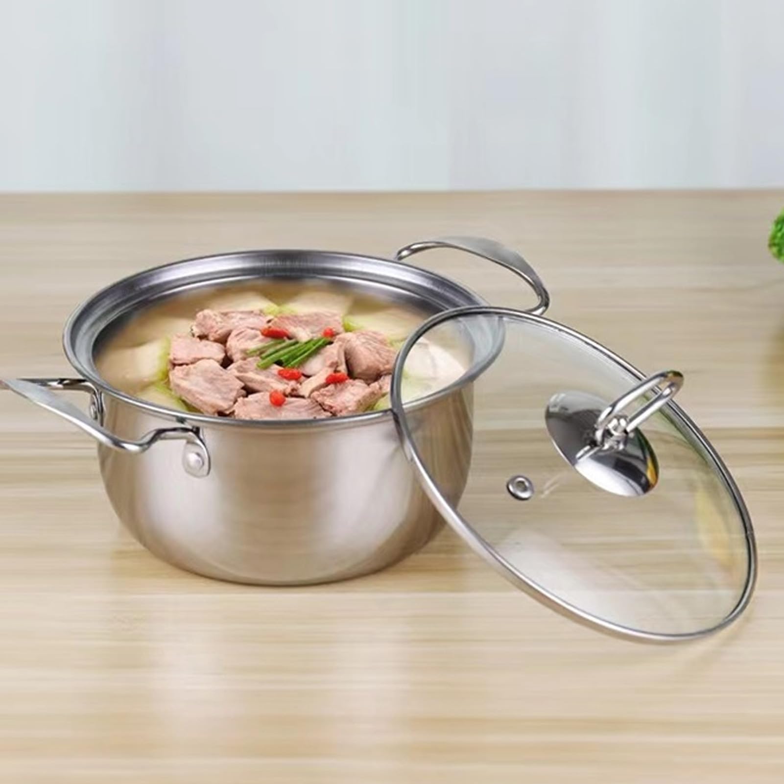 5-teiliges Edelstahl-Topf-Set, Küchen-Kochgeschirr-Sets, Edelstahl-Töpfe mit Deckel und Griffen, Stapelbares Design, Küchen-Kochset für Induktion, Spülmaschinenfest, Silber