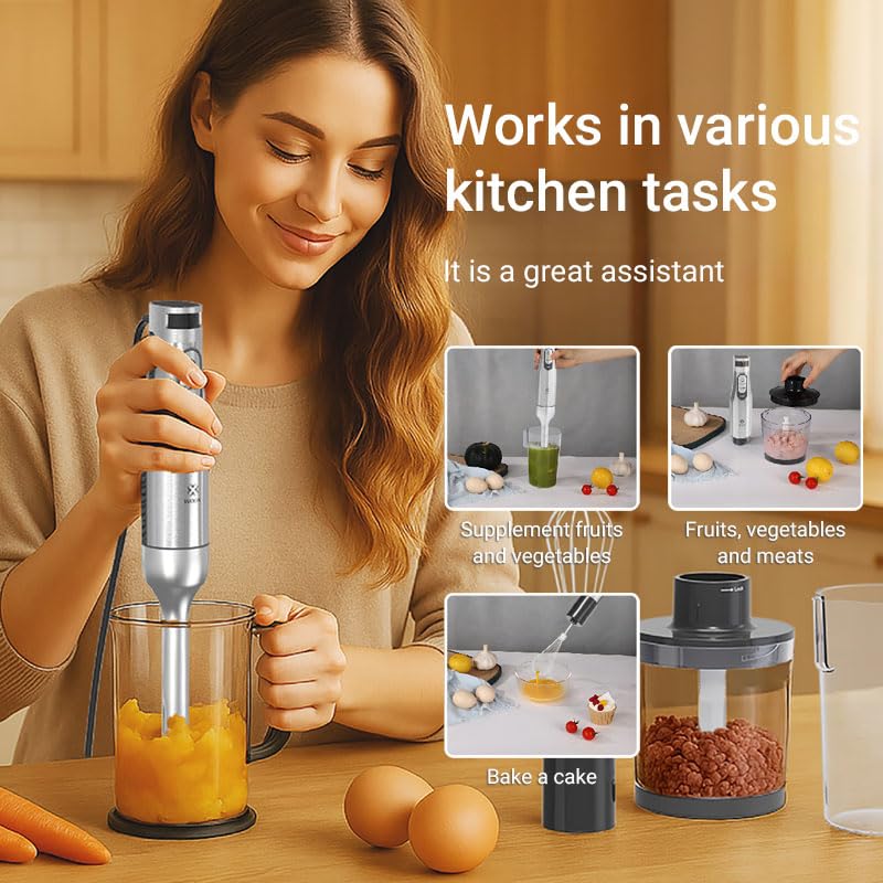 MX0205 4 in 1 Stabmixer 1000 Watt inkl. Schneebesen, 500 ml Zerkleinerer und 600 ml Becher