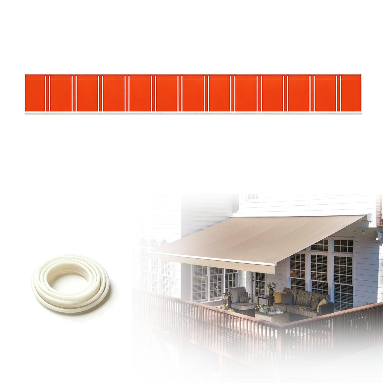 Straight Edge Awning Valance Replacement, H30cm Awning Border Fabric, Waterproof UV Resistant Polyester Valance for Patio Balcony Terrace Garden RV, Easy Installation(Orange-striped,B410cmxH30cm)