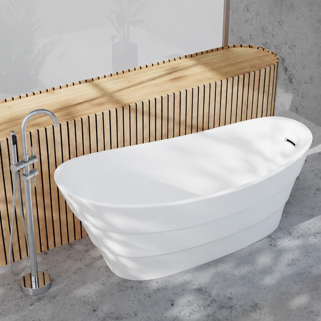 Vasca da Bagno Freestanding Moderna Autoportante Bianca 170x75cm - Camelia
