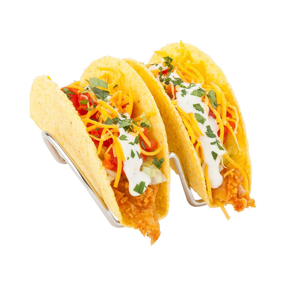 Restaurantware-4.2 Inch x 3.3 Inch Taco Stand, 1 Rectangle Taco Rank - Fits 2 Tacos, Reversible, Silver Stainless Steel Taco Holder, Dishwasher Safe, For Hard Or Soft Shells