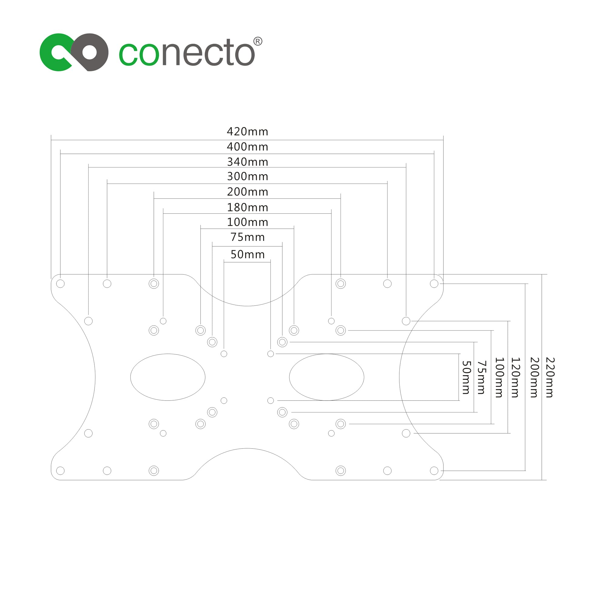 conecto Adapter VESA, płytka adapterowa, uniwersalna, VESA 50 x 50 do 400 x 200, 1-częściowy, czarny