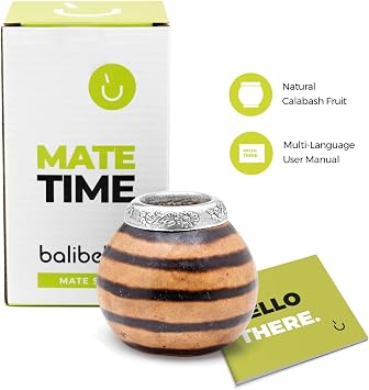 BALIBETOV Yerba Mate Gourd Set – Original Natural Handmade Yerba Mate Cup from Argentina, Includes Mate Tea Cup, Bombilla (Mate Straw) and Cleaning Brush, Traditional Mate Cup Gift Set