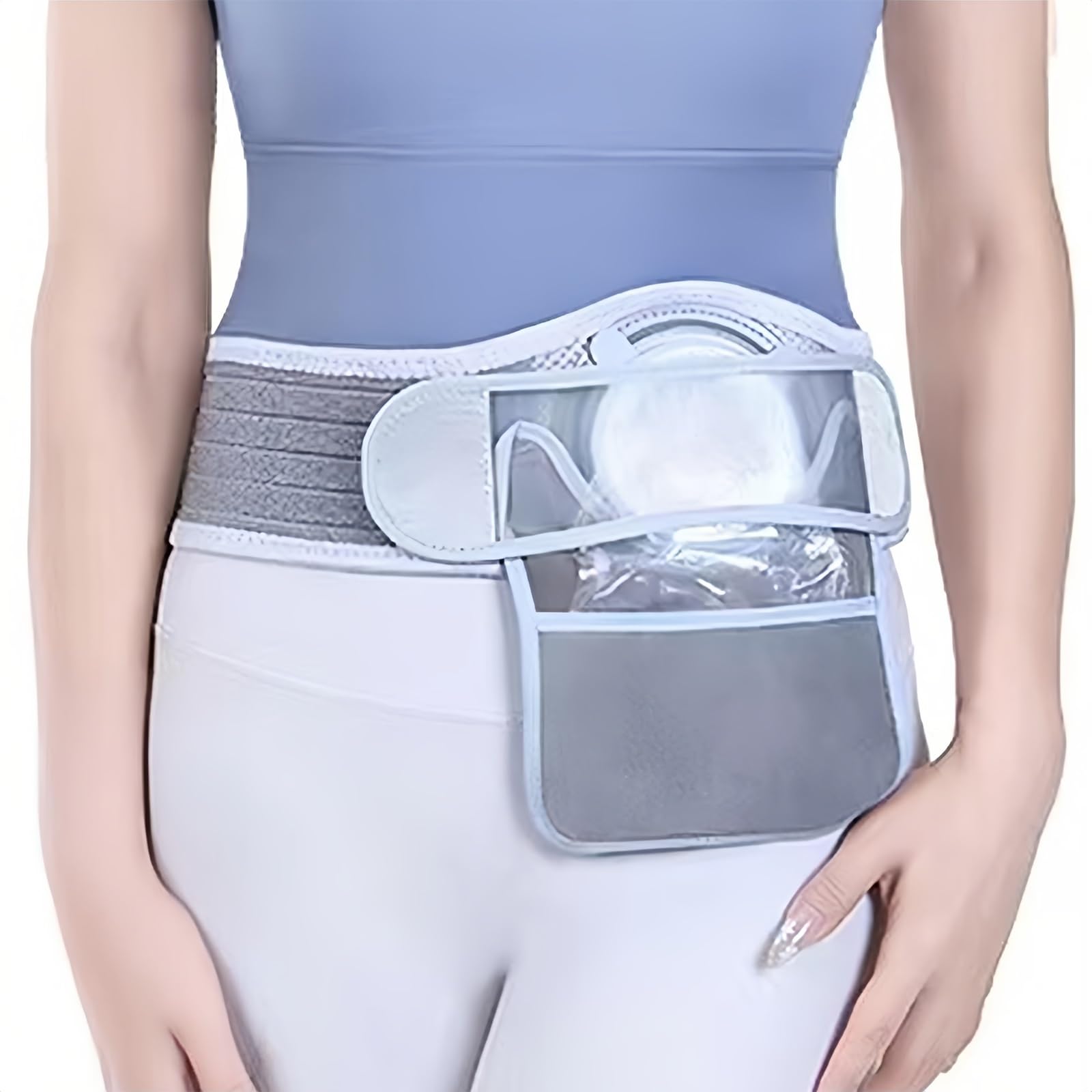 Verstellbarer Stoma Gürtel, Stoma Bandage mit 80 Transparenten Beuteln, 2-6 cm Durchmesser, Kein Zuschneiden Erforderlich, Beugt Parastomalen Hernien vor(Large)