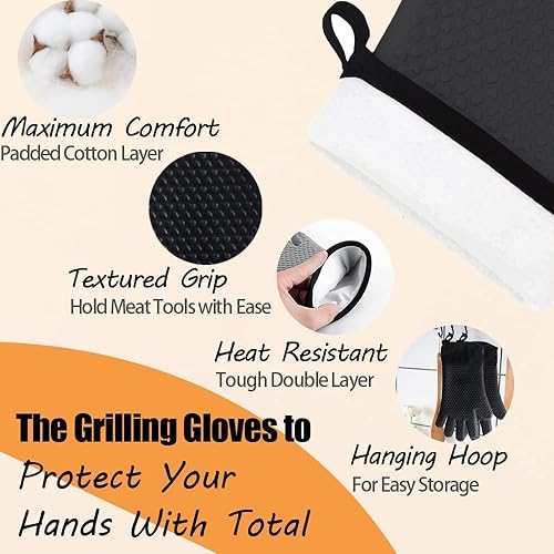 Miniatura 3 de Asfety Juego de accesorios para barbacoa, garras de barbacoa, termómetro de carne y cepillo de silicona, juego de ahumador de 4 piezas, resistente