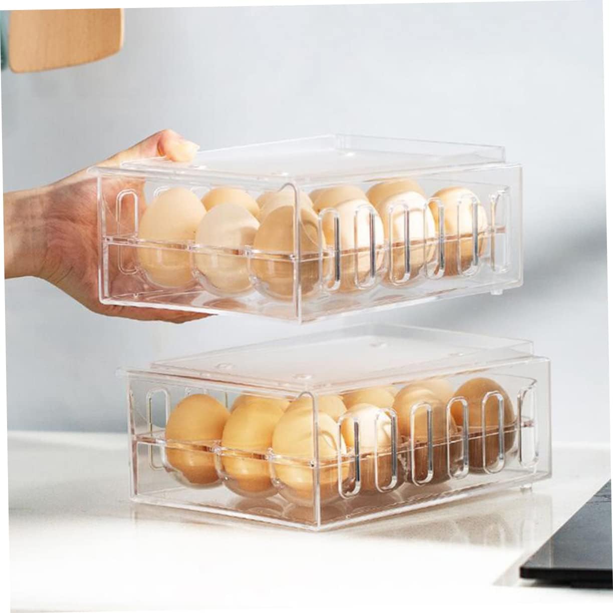 Alipis Transparent Egg Storage Organizer Bin with Ventilation Dual-layer Refrigerator Drawer for Eggs Breathable Spacious Design for Kitchen Fridge Use